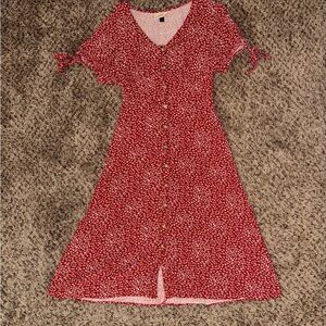 Red Floral Button-Up Midi Dress